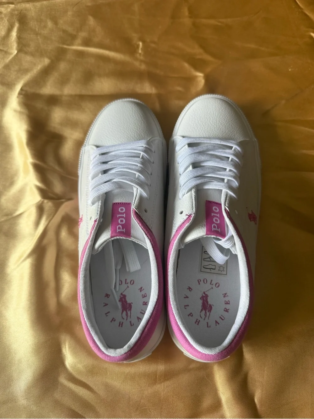 Ralph Lauren White Sneakers with Pink Trim